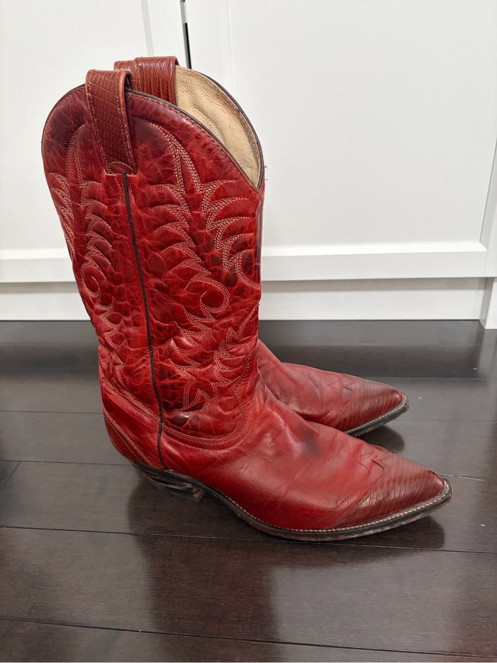 Mens Red Leather Western Cowboy Boots